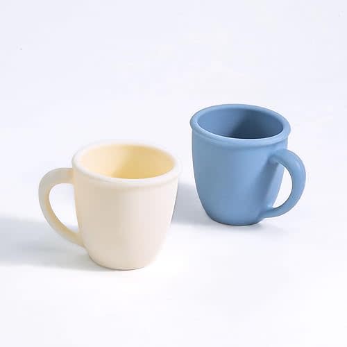 Silicone Baby Training Cup for Baby and Kid, Toddler Learning Cup with Handles, Open Cup for Baby 6+ Months 4 Oz - Set of 2 (Blue&White)