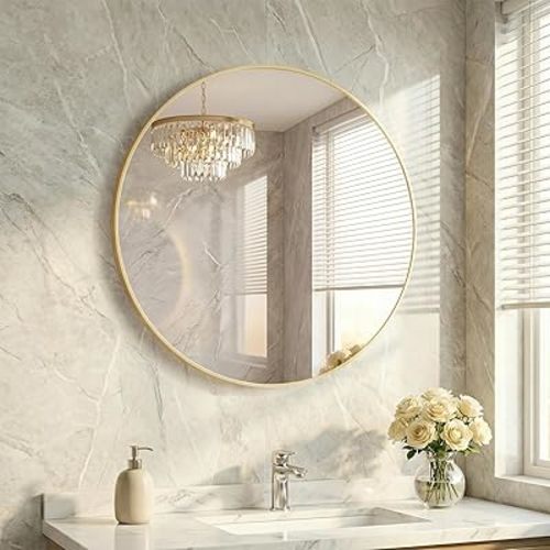 20 Inch Gold Round Bathroom Wall Mirror, Round Mirrors for Wall Decor, Circle Mirror for with HD Shatter-Proof Glass for Entryway, Living Room, Bedroom, Dressing Room, Home Decor
