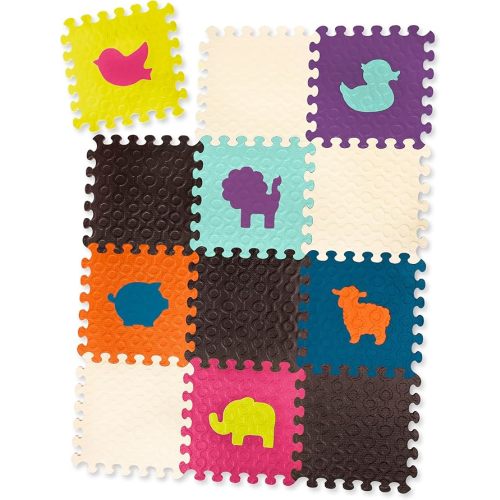 B. toys – Animal Floor Mat – 12 Interlocking & Removable Foam Tiles – Thick Puzzle Tiles for Newborns, Toddlers, Kids – Storage Pouch – 0+ Months – Colorful Play Space