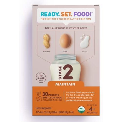 Ready Set Food | Early Allergen Introduction Mix-ins for Babies 4+ Mo | Stage 2 - 30 Days | Top 3 Allergens - Organic Peanut Egg Milk | Safe Easy Effective | For Bottle or Food