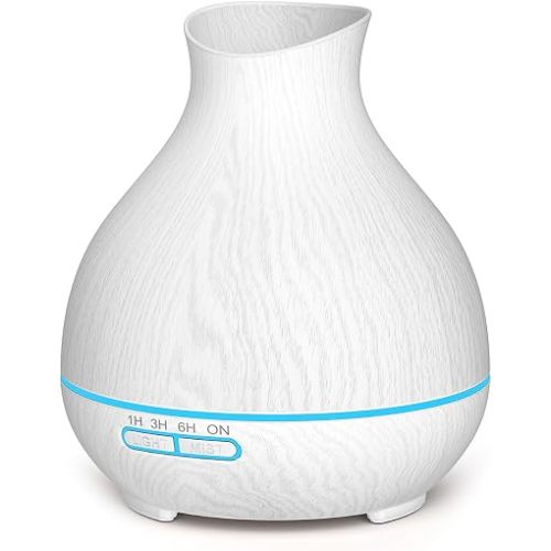 Aromatherapy Essential Oil Diffuser 550ml 12 Hours White Wood Grain Aroma Diffuser with Timer for Large Room, Home, Baby Bedroom, Waterless Auto Shut-Off, 7 Colors Lights Changing