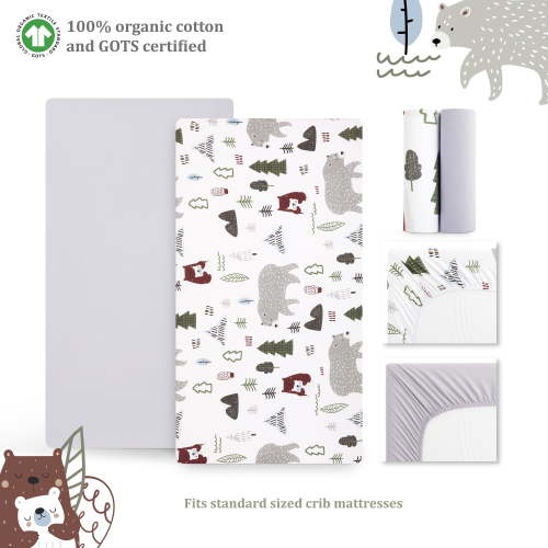 Evolur Grizzly Bear Collection ( 2pc Sheet Set ), Rocky Dark Grey & Bear Print