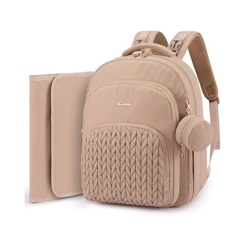 LOVEVOOK Diaper Bag Backpack, Baby Bag with Changing Pad for Mom Dad, Large Waterproof Mommy Bag with Stroller Buckles, Travel Essential with Pacifier Case & Insulated Bottle Pockets, Khaki