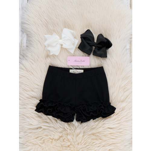 Cotton Ruffle Hem Shorts - Black