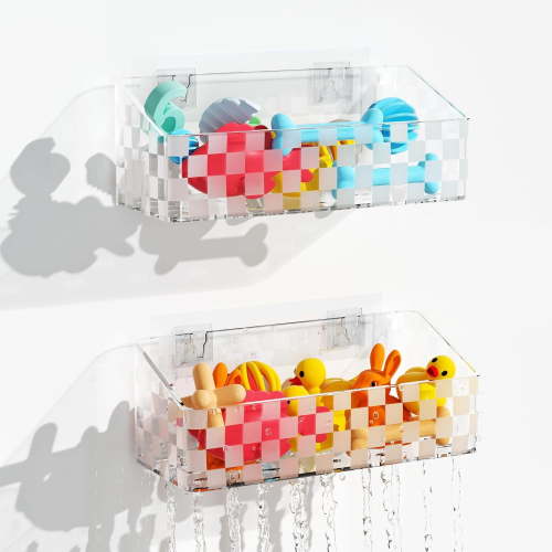 Bath Toy Storage Holder, 2 Pack Large Capacity Bath Toy Organizer for Tub Clear Baby Bathtub Toy Storage Multi Use Shower Caddy for Bathroom, Bedroom & More