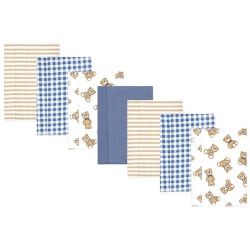 Hudson Baby Infant Boy Flannel Burp Cloth 7pk, Gentleman Bear, One Size