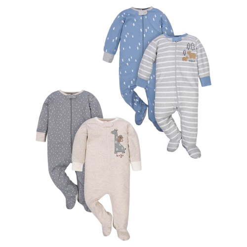 Wonder Nation Unisex Baby Zip Front Sleep N Play Pajamas, 4-Pack, Sizes NB-9m