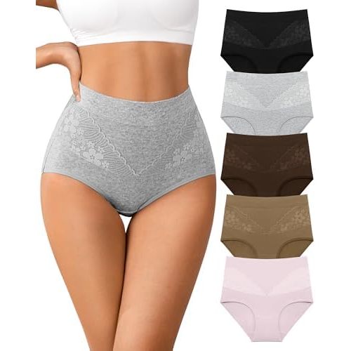 High Waisted Underwear for Womens Cotton Tagless Soft Ladies Panties Full Coverage Slight Tummy Control Briefs 5 Pack