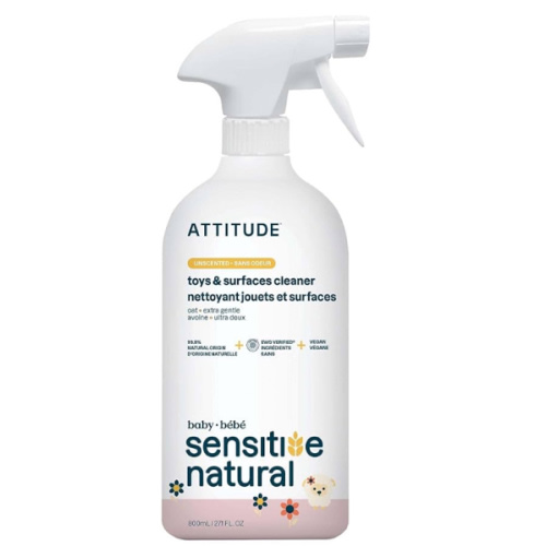 ATTITUDE Toy and Hard Surface Cleaner, Plant and Mineral Based Ingredients, Vegan, Baby and Kids Household Products, Sensitive Skin, Unscented, 27.1 Fl Oz