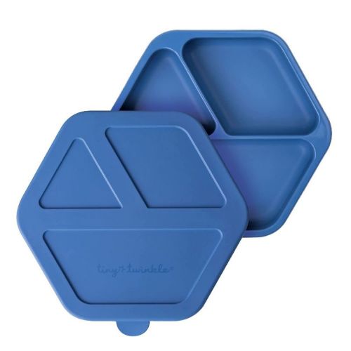 Tiny Twinkle Silicone Suction Divided Plate with Lid Baby/Toddler Dish for Independent Eating (Indigo, with Lid)