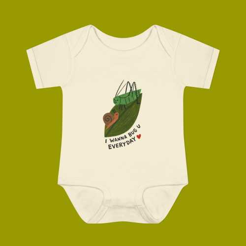 Cute Bug Baby Onesie - "I Wanna Bug U Everyday" Insect Graphic Bodysuit, Grasshopper & Snail Infant Outfit, Funny Baby Shower Gift