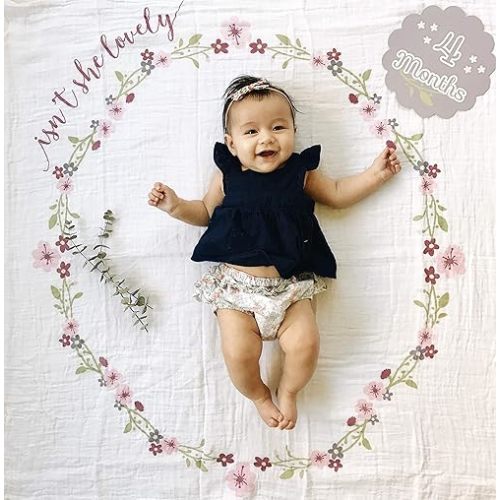 lulujo Baby’s First Year Milestone Blanket and Card Set | 40in x 40in (Isn't She Lovely)