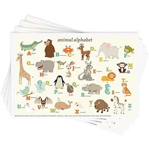 Disposable Stick-on Placemats 40 Pack for Baby & Kids, Restaurant Table Mats 12" x 18" Sticky Place Mats, Toddler Baby Placemat, Animal Alphabet Theme