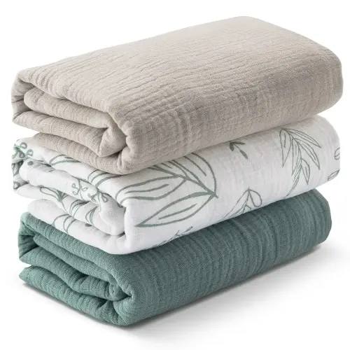 Muslin Swaddle Blankets for Newborn, 3 Pack Breathable Soft Receiving Blanket, Large 38 x 40 inches Swaddle Wrap Burping Clothes Diapers, Essentials Infant Shower Items, Toddler Gift (Bright Colors)