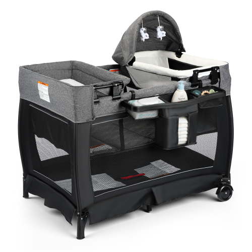 AILEEKISS 3-in-1 Nursery Center, Foldable Baby Playard with Changing Table for Newborn, Black