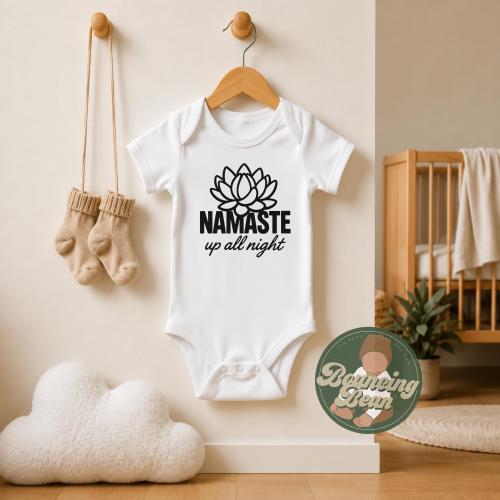 Namaste Up All Night Baby Onesie – Funny Yoga Lotus Bodysuit