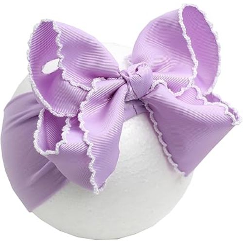 6'' Jumbo Purple Baby Girls Bow Headbands, Handmade Grosgrain Moonstitch Boutique Baby Headwraps, Super Stretchy Soft Nylon Headbands for Newborns, Infants & Toddlers