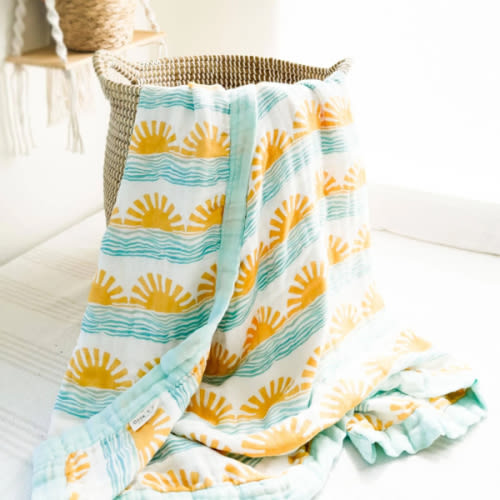 Sun + Wave 6-Layer Bamboo Blanket | Ocean Nursery Decor – Coca + B.