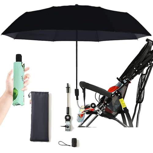 Nakazawa Universal Baby Stroller Sun Protection Parasol, with Umbrella Clip Fixing Device, UPF 90+ UV Protect Pushchair Sun Parasol (Black)