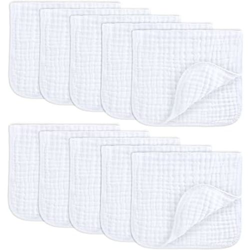 Comfy Cubs Muslin Burp Cloths 50x25cm 10 Pack Baby Burp Cloths - White