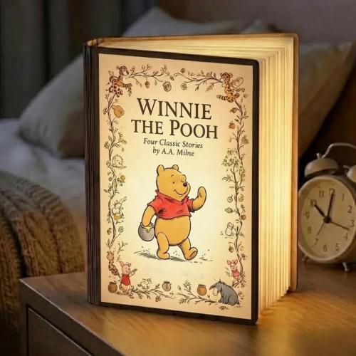 Winnie the Pooh Book Lamp, Disney Pooh Bear Wooden LED Light, Storybook Night Lamp, Nursery Bedside Decor, Classic Pooh Nursery Night Light
