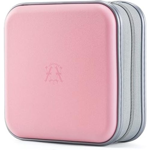alavisxf xx CD Case, 48 Capacity Hard Plastic DVD Case Portable Zipper CD Holder Large Storage Disc Wallet Bag for Car Home Travel (Light Pink, 48 Capacity)
