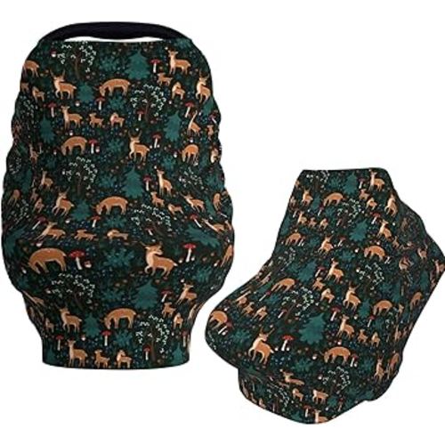 Deers Forest Mushroom Baby Car Seat Covers Carseat Canopy Soft Infant Stroller Cover Nursing Breastfeeding Covers for Girls Boys Newborn