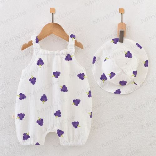 Baby Grapes Crepe Romper with Hat