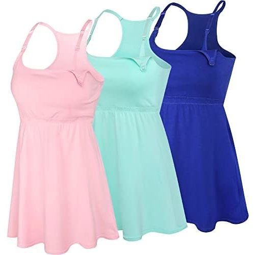 SUIEK 3 Pack Maternity Nursing Tank Tops with Bralette Cotton Breastfeeding Camisole