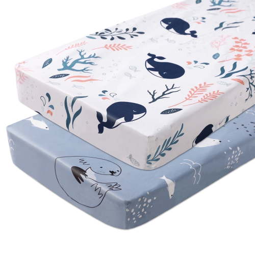 Gllquen Baby Mini Crib Sheets Fitted Quilted Playard Sheet for Toddler Boys Girls 38" x 26", Ocean Pals