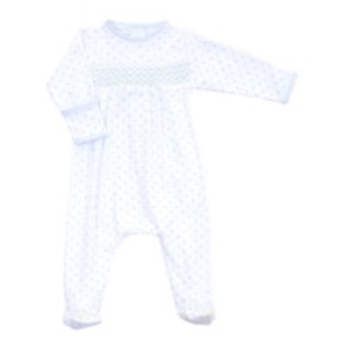 Magnolia Baby Boy Gingham Dots Smocked Footie in Light Blue