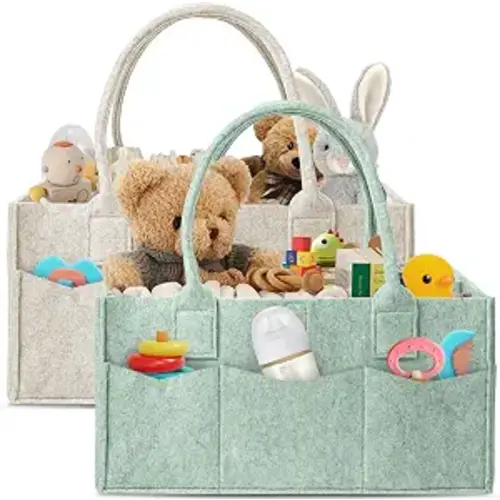 HIPHOP PANDA 2-Pack Diaper Caddy Organizer - Nursery Storage Bin & Car Organizer for Diapers, Wipes, and Baby Essentials - Dual-Color Solid Set (Green/Oatmeal), Large Size