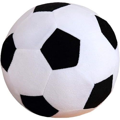 Fluffy Stuffed Toy Soccer Ball Plush Pillow Soft Durable Stuff Soccerball Gift for Kids Boy Baby (Black -White,7.8inch/20cm)