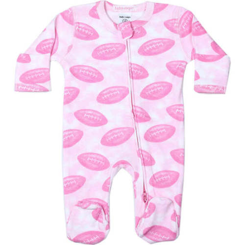 Baby Zipper Footie, Pink Football - Baby Steps | Maisonette