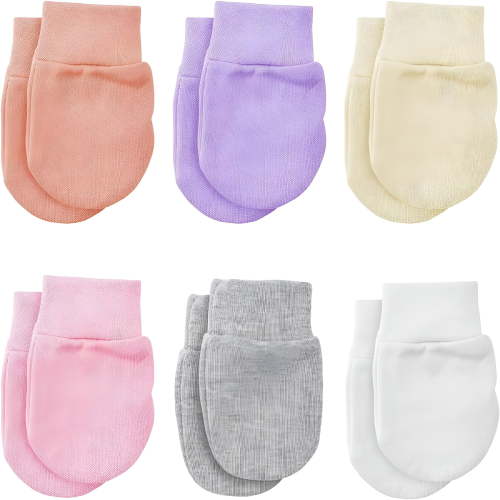 TELOLY 6 Pairs Newborn Baby Mittens Infant Toddler Gloves Cotton Soft Anti-Scratch Mittens Gloves for 0-6 Months Baby Girls Boys