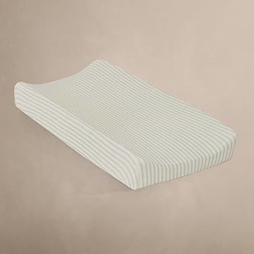 Oilo Changing Pad Cover, Breathable 100% Organic Cotton Fitted Jersey, 300 Thread Count, Machine Wash, Fits Standard Changing Pads (32" x 16"), Heirloom Organic Collection, Sea Moss Sage Green Stripe