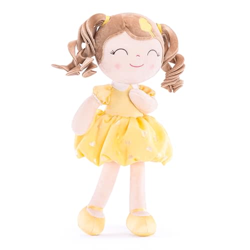 Gloveleya Baby Doll Gifts Plush Curly Girl Toys with Love Yellow