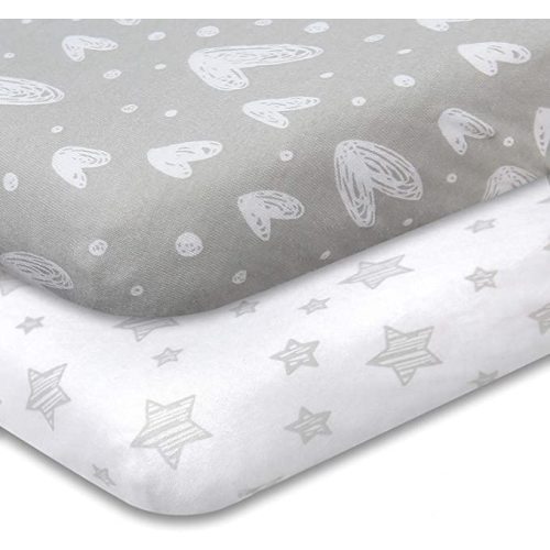 Pack and Play Sheets, 2 Pack, Gray Stars