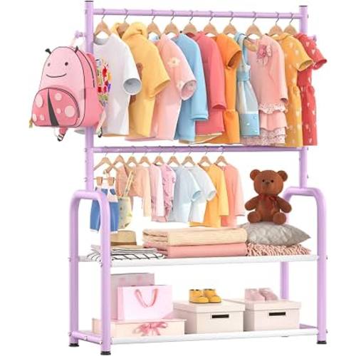 Amazon.com: ZHKINGGS Kids Clothing Rack 2 Tier Baby Closet Toddler Dress up Racks | 2 Adjustable Hanging Rods Dress up Storage for Age 0-9 Infant Toddler Kid, Small Child Garment Rack for Nursery, Bedroom