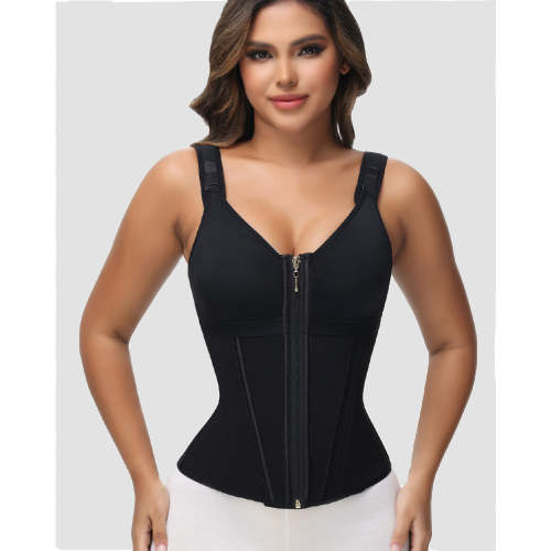 Shapshe® Women's Boned Latex Zipper Corset Tummy Control Body Shaper Vest With Bra