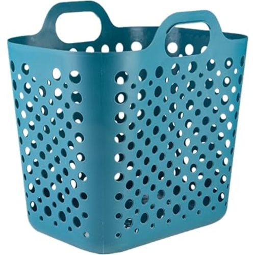 Portable Laundry Hamper with Handles - Foldable Rectangle Clothes Basket for Bedroom, Bathroom, Dorm, or Storage - Durable Plastic Laundry Organizer (Blue, Large)