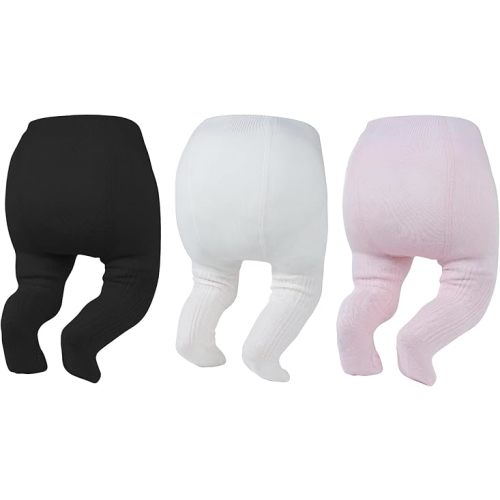 Zando 3Pack Newborn Baby Girls Tights Infant Cable Knit Winter Cotton Warm Footed Tights Leggings Stockings Pantyhose 0-4T