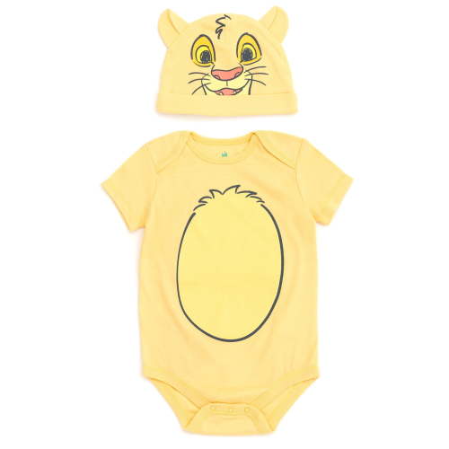 Disney Lion King Baby Boy or Girl 2-Piece Cosplay Bodysuit and Hat Set Yellow Simba