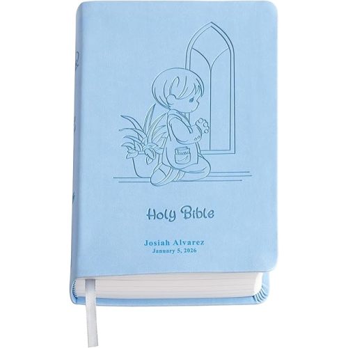 Let's Make Memories Personalized Precious Moments Bible - Religious Keepsake - Baptism - Gift of Faith - for Boy, Baby, Kids - Easter Basket Stuffer - Precious Moments - Blue