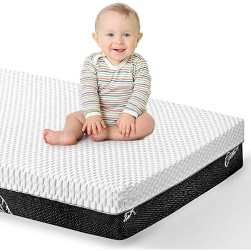 Crib Mattress, 52 x 27 Dual-Sided Memory Foam Baby and Toddler Mattress, Triple Layer Toddler Bed Mattress with Waterproof, Breathable, Removable Machine Washable Cover, Baby Mattresses for Crib