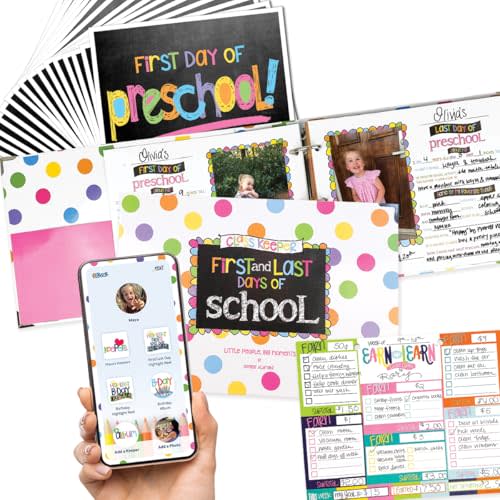Class Keeper School Memory Book with First and Last Day of School Photo Signs, Pastel Dots Scrapbook Album and Pastel Text Photo PropsProps + Earn & Learn® Chore Chart & Class Keeper Mobile App