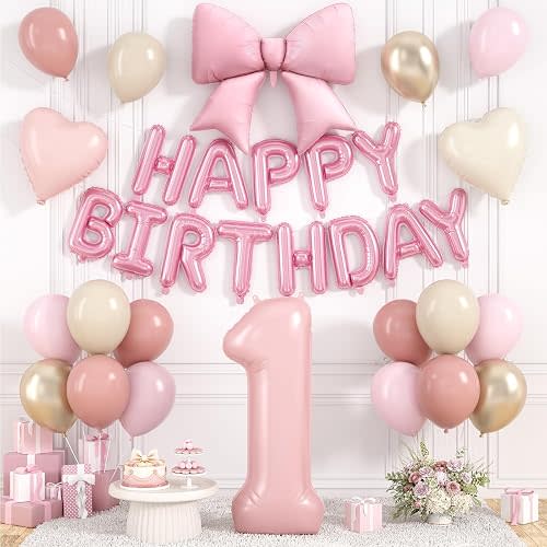 Dusty Pink Number 1 Balloon,1st Birthday Decorations for Girls