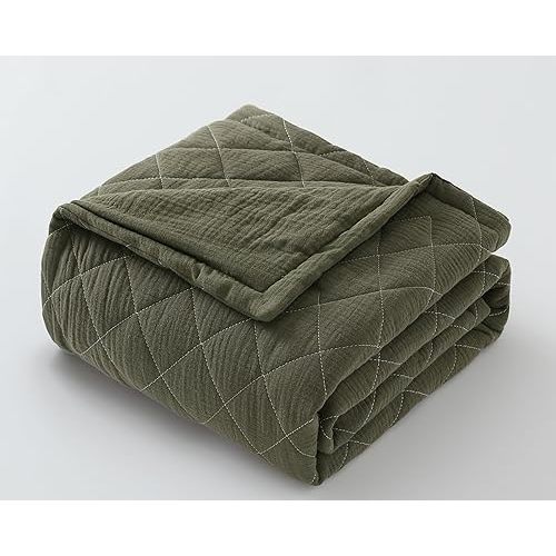 100% Cotton Muslin Baby Blanket for Boys Girls - Ultra-Soft Reversible Toddler Comforter, Lightweight Breathable All Season Down Alternative Toddler Crib Blanket (Olive Green, 39 x 47in)
