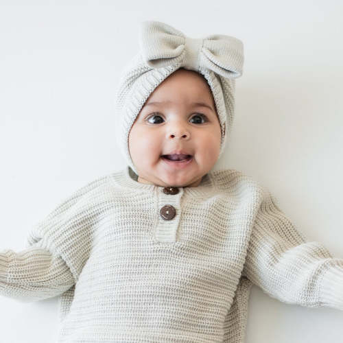 Chunky Knit Bow Headband in Oat