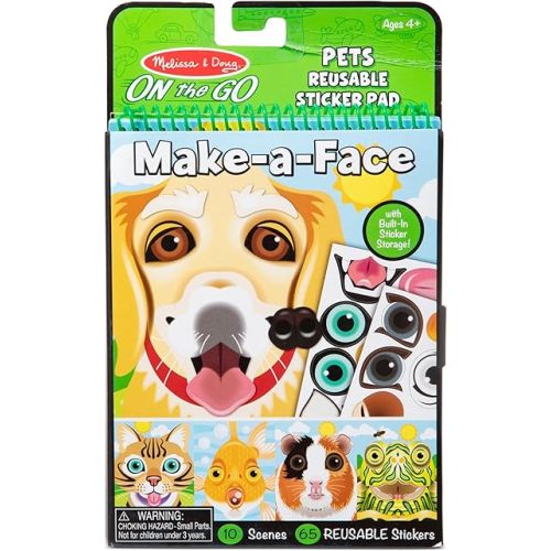 Melissa & Doug On the Go Make-a-Face Reusable Sticker Pad Travel Toy Activity Book – Pet Animals (10 Scenes, 65 Cling Stickers)
